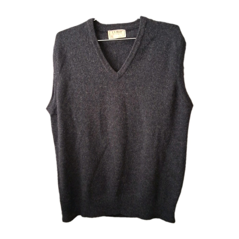 Vintage 80s LL Bean Lambswool Gray Sweater Vest Men's Knit Made in USA
